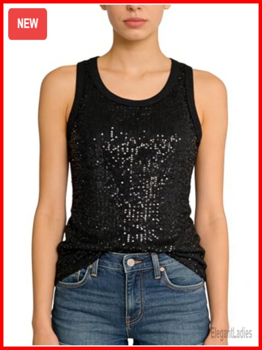 Sequin tank top sleeveless sparkly party club slim fit shimmer